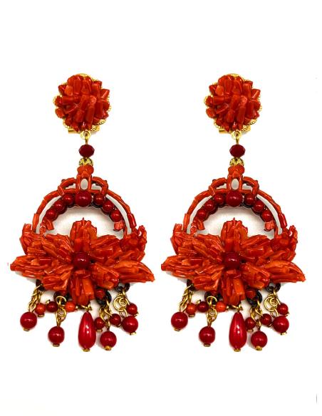 PENDIENTES LARGOS CORAL ALTA CALIDAD DISEÑO ESPAÑOL
