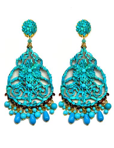 PENDIENTES TURQUESAS LARGOS CON PIEDRAS SEMIPRECIOSAS