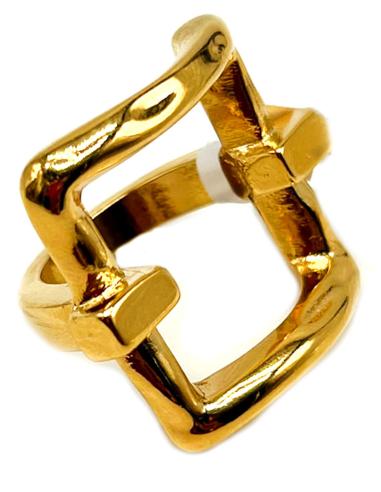 ANILLO DORADO DE ALTA BISUTERIA ACTUAL DISEÑO CUADRADO