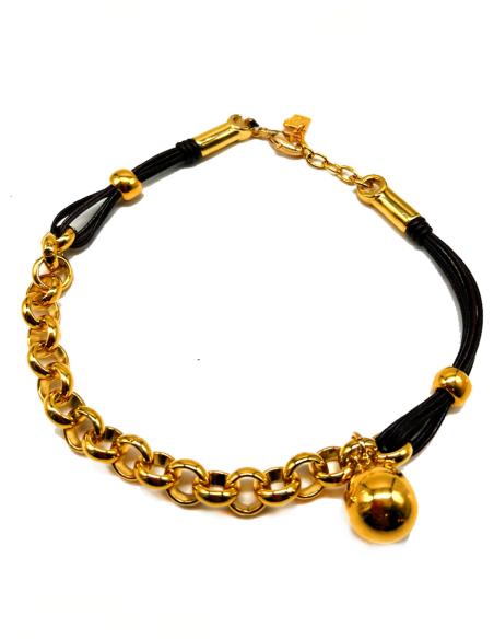 PULSERA DE CUERO Y CADENA CON BOLA TRANSFORMABLE EN COLLAR