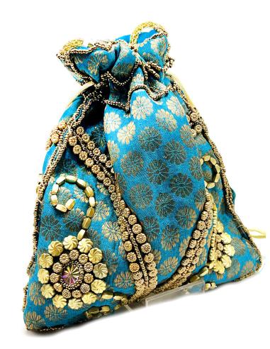 BOLSOS BOMBONERA VERDE MAR CON DECORACION DORADA