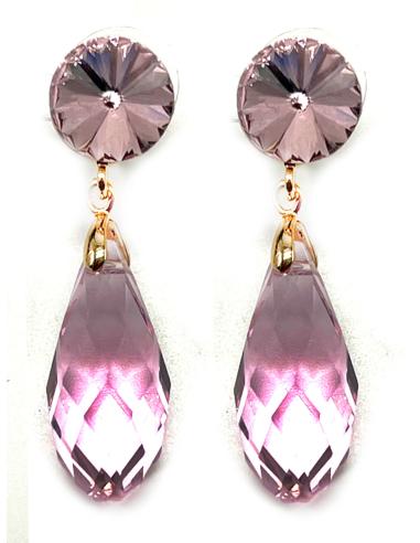 PENDIENTES ROSAS ELEGANTES CON DELICADA LAGRIMA DE CRISTAL