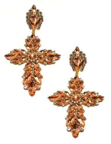 PENDIENTES LARGOS TONO MELOCOTON  PRECIOSO DISEÑO DE CRUZ