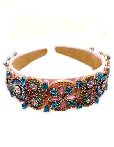 DIADEMAS PARA BODA CON PEDRERIA ROSA Y AZUL TURQUESA