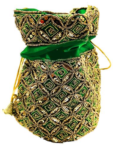 BOLSOS LIMOSNERA VERDES CON BORADOS EN DORADO