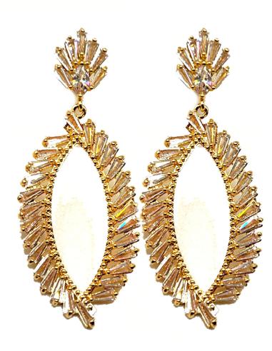PENDIENTES DORADOS LARGOS OVALADOS CON TALLAS DE CRISTAL