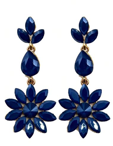 PENDIENTES AZULES DE FIESTA DISEÑO LARGO CON VISTOSA FLOR