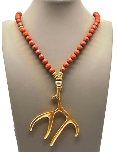 COLLAR PARA MUJER EN ROJO MAQUILLAJE CON RAMITA DORADA