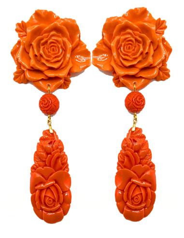 PENDIENTES LARGOS CON GRANDES ROSAS PARA FLAMENCAS