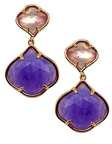 PENDIENTES MORADOS CON PIEDRA SEMIPRECIOSA FACETADA