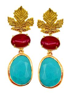 PENDIENTES LARGOS DE PIEDRAS SEMIPRECIOSAS FUCSIA Y AZUL AGUA