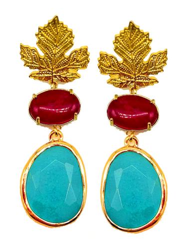 PENDIENTES LARGOS DE PIEDRAS SEMIPRECIOSAS FUCSIA Y AZUL AGUA