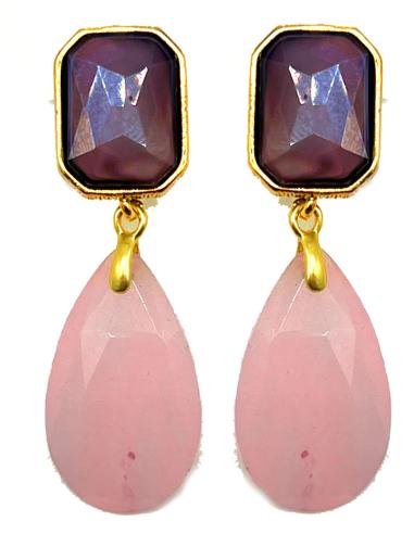 PENDIENTES LARGOS PARA MUJER ROSAS CON PIEDRAS FACETADAS