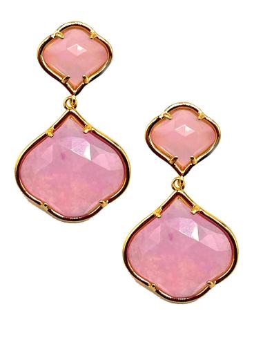 PENDIENTES ROSAS CON PIEDRA SEMIPRECIOSA FACETADA
