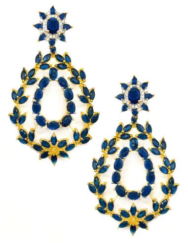 PENDIENTE AZUL DE MUJER CON ESPECTACULAR LAGRIMA DE PEDRERIA
