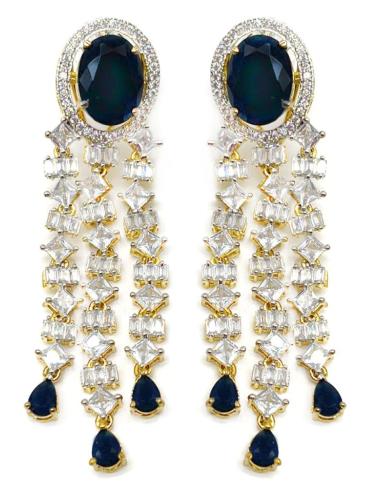 PENDIENTES MUJER LARGOS AZULES JOYERIA CLASICA CON BAÑO DE ORO