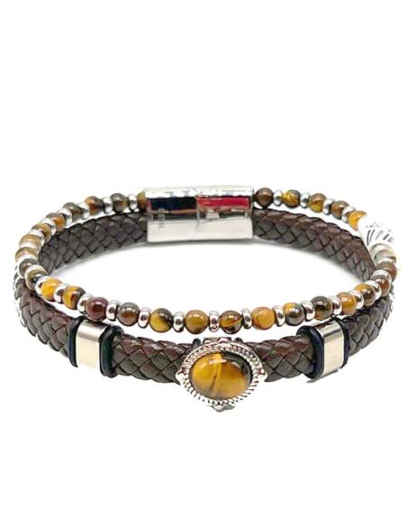 PULSERAS PARA HOMBRE MARRONES CON PIEDRA OJO DE GATO