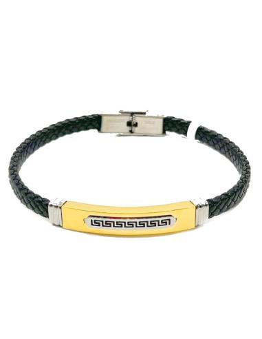 PULSERAS HOMBRE NEGRAS CON DETALLE DE GRECA GRIEGA Y DORADO
