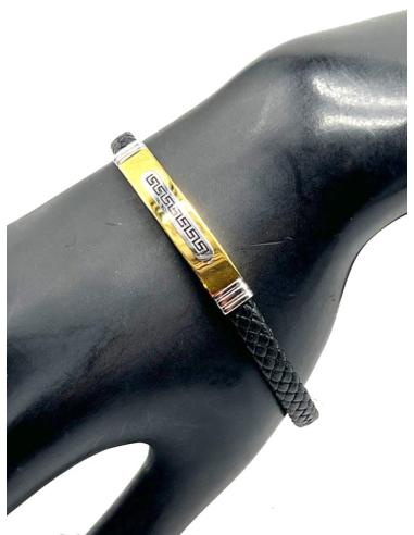 PULSERAS HOMBRE NEGRAS CON DETALLE DE GRECA GRIEGA Y DORADO