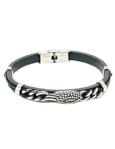 PULSERAS PARA HOMBRE NEGRAS CON ALA ENCADENADA EN ACERO