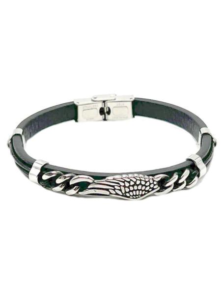 PULSERAS PARA HOMBRE NEGRAS CON ALA ENCADENADA EN ACERO