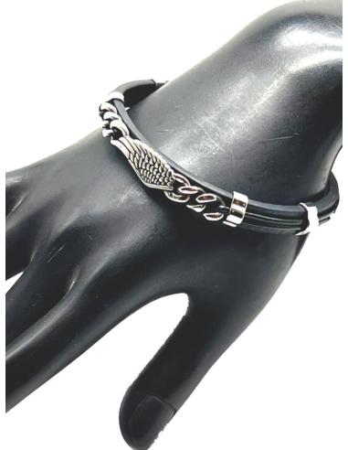 PULSERAS PARA HOMBRE NEGRAS CON ALA ENCADENADA EN ACERO