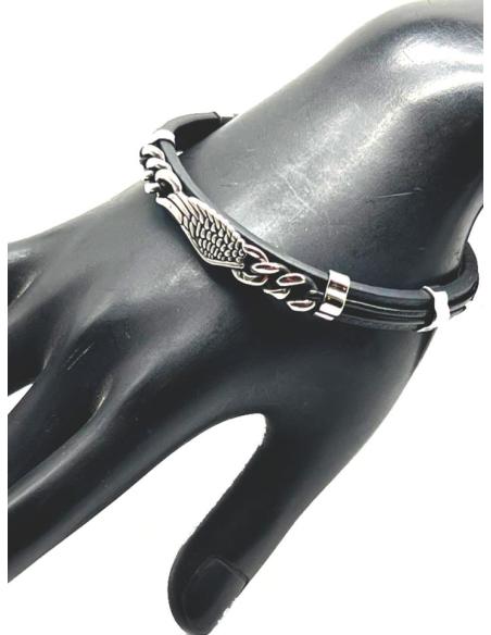 PULSERAS PARA HOMBRE NEGRAS CON ALA ENCADENADA EN ACERO