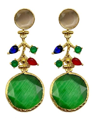 PENDIENTES DE PIEDRA CON RAMITA CON DESTELLOS MULTICOLOR