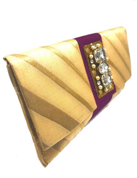 BOLSOS DE FIESTA DORADOS DISEÑO CARTERA CON ADORNO JOYA