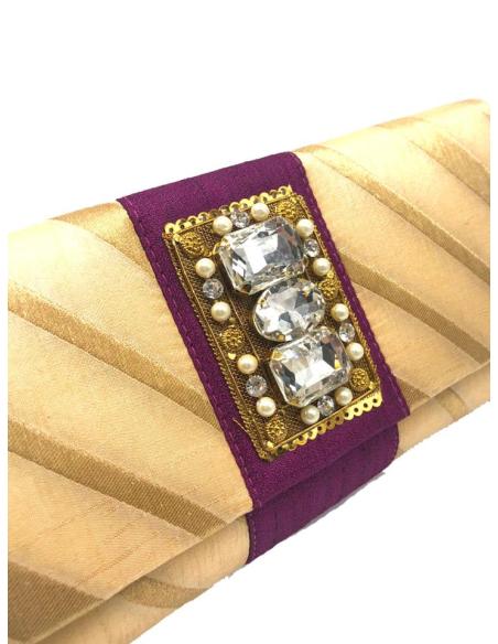 BOLSOS DE FIESTA DORADOS DISEÑO CARTERA CON ADORNO JOYA