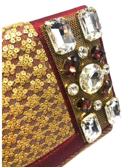 BOLSOS DE FIESTA DISEÑO CARTERA JOYA EN GRANATE Y DORADO