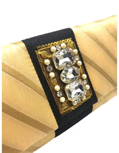 BOLSOS DE FIESTA DORADOS Y NEGROS CON ADORNO JOYA