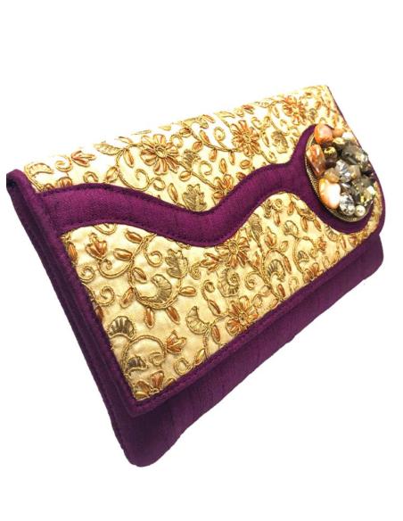 BOLSOS MORADOS Y DORADOS DE FIESTA DISEÑO DE CARTERA JOYA
