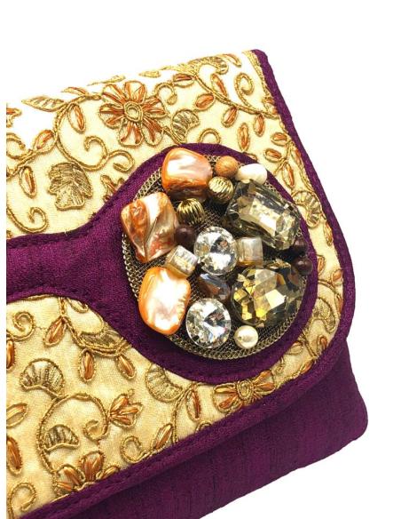 BOLSOS MORADOS Y DORADOS DE FIESTA DISEÑO DE CARTERA JOYA