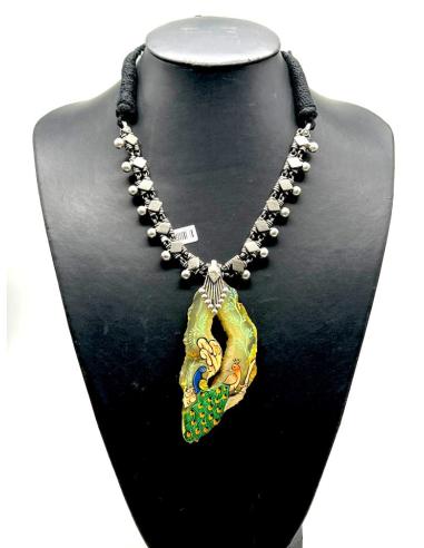 COLLARES PLATEADOS DE INDIA CON PIEDRA AMARILLA DECORADA