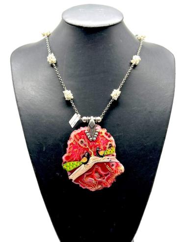 COLLARES PLATEADOS DE INDIA CON PIEDRA ROJIZA DECORADA