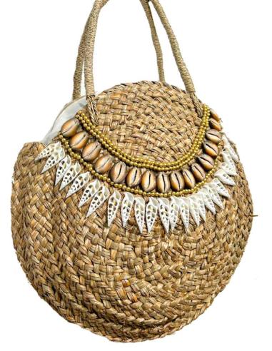 BOLSO DE PLAYA REDONDO CON CONCHAS PARA VERANO