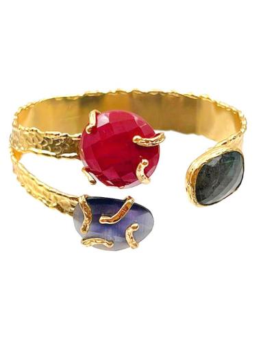 PULSERA BRAZALETE BAÑADO EN ORO CON PIEDRAS NATURALES TRICOLOR