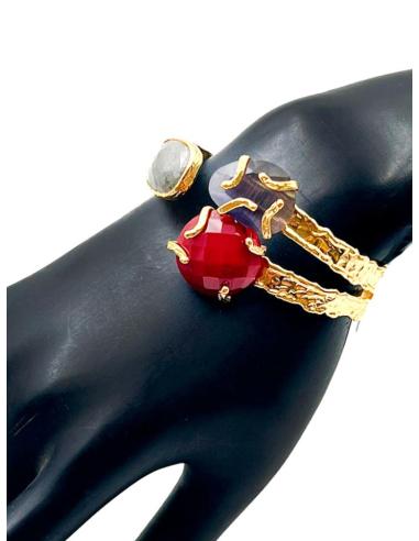 PULSERA BRAZALETE BAÑADO EN ORO CON PIEDRAS NATURALES TRICOLOR