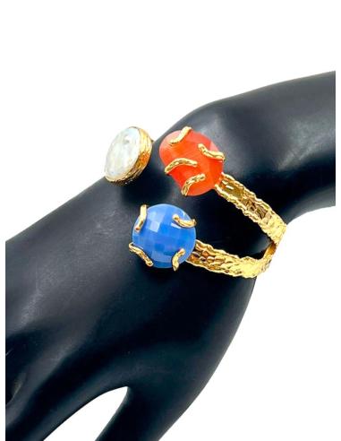 PULSERA BRAZALETE MUJER DORADO TRICOLOR ALTA BISUTERÍA CHAPADO EN ORO PARA FIESTAS