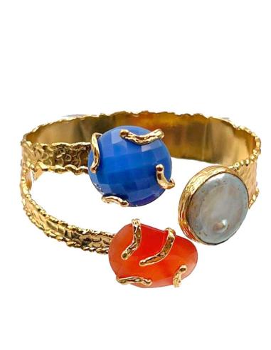 PULSERA BRAZALETE MUJER DORADO TRICOLOR ALTA BISUTERÍA CHAPADO EN ORO PARA FIESTAS