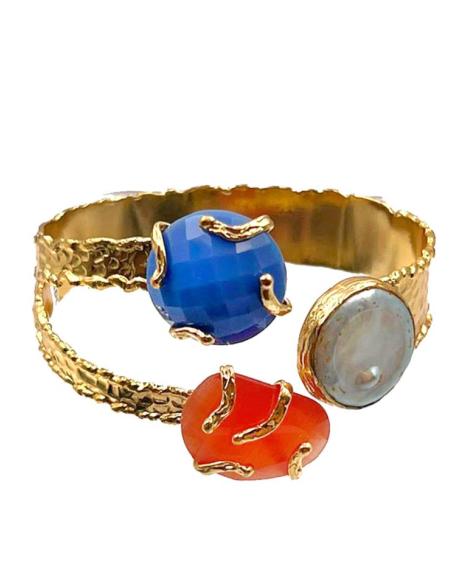 PULSERA BRAZALETE MUJER DORADO TRICOLOR ALTA BISUTERÍA CHAPADO EN ORO PARA FIESTAS