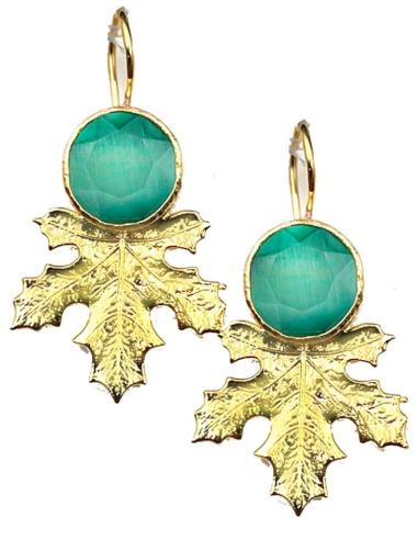 PENDIENTES MUJER DE BISUTERÍA FINA CON DISEÑO DE HOJITA Y PIEDRA AZUL AGUAMARINA