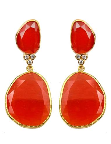 Pendientes mujer largos de piedra natural naranja con circonitas