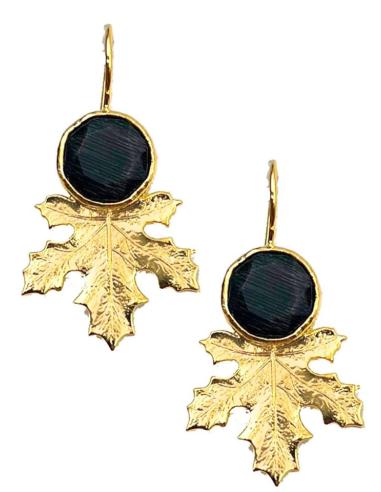 PENDIENTES MUJER DORADOS Y NEGROS CON DISEÑO DE HOJITA ALTA BISUTERÍA