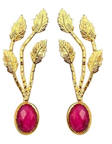 PENDIENTES MUJER LÁGRIMA FUCSIA ALTA BISUTERÍA CON DISEÑO DE RAMITAS