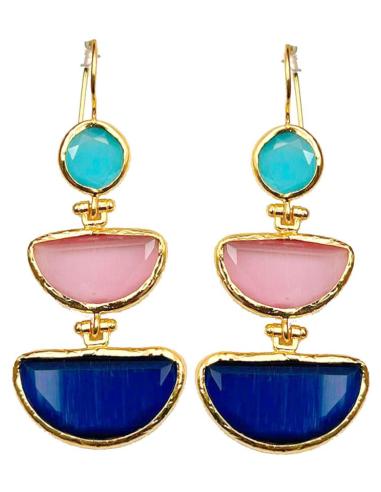 PENDIENTES  DE FIESTA LARGOS TRICOLOR: AZUL CLARO, ROSA Y AZUL OSCURO