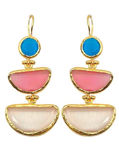 PENDIENTES MUJER DE FIESTA LARGOS CON PIEDRAS NATURALES AZUL, ROSA Y BLANCA