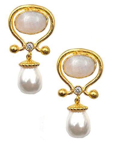 PENDIENTES MUJER BLANCOS CON PERLA BARROCA, CIRCONITA Y PIEDRA NATURAL