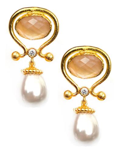 PENDIENTES MUJER CON PERLA BARROCA Y PIEDRA COLOR CARNE DISEÑO VINTAGE